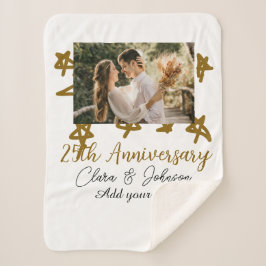 Wedding Anniversary add name year image gold stars シェルパブランケット