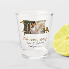Wedding Anniversary add name year image gold stars ショットグラス