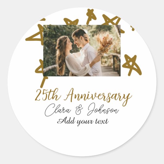 Wedding Anniversary add name year image gold stars ラウンドシール (正面)
