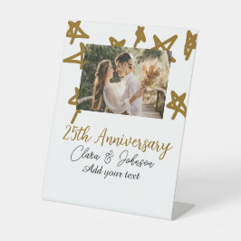 Wedding Anniversary add name year image gold stars 台座サイン