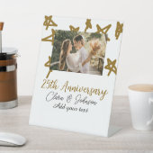 Wedding Anniversary add name year image gold stars 台座サイン (インサイチュ)