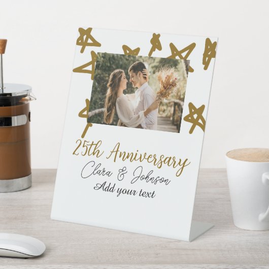 Wedding Anniversary add name year image gold stars 台座サイン (インサイチュ)