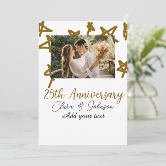 Wedding Anniversary add name year image gold stars 招待状 (スタンド正面)