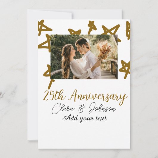 Wedding Anniversary add name year image gold stars 招待状 (裏面)