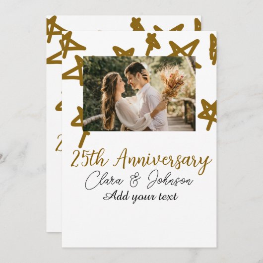 Wedding Anniversary add name year image gold stars 招待状 (正面/裏面)