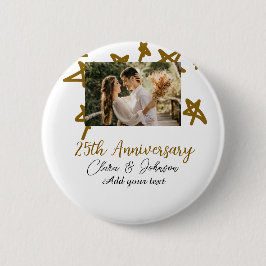 Wedding Anniversary add name year image gold stars 缶バッジ