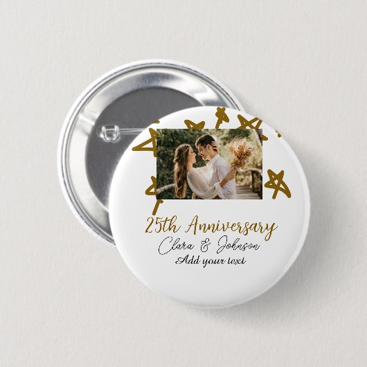 Wedding Anniversary add name year image gold stars 缶バッジ (正面&裏面)