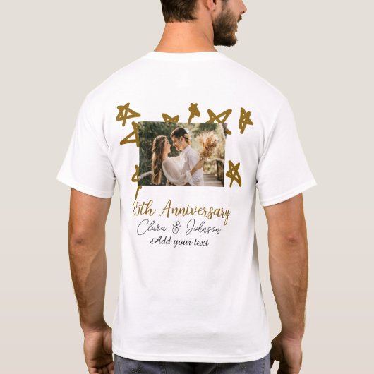 Wedding Anniversary add name year image gold stars Tシャツ (裏面)