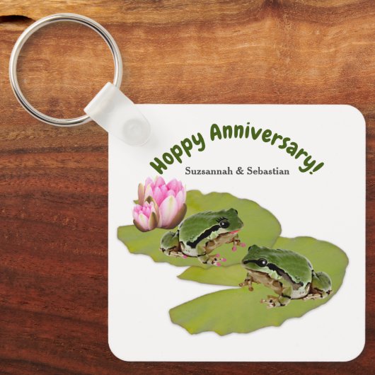 Wedding Anniversary Frog Couple Personalized キーホルダー (正面)