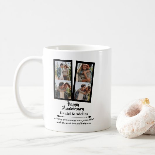 Wedding Anniversary Love 4 Photo Collage Couple コーヒーマグカップ (ドーナツ)