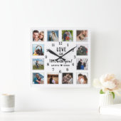 Wedding Anniversary Love Quote 12 Photo Collage スクエア壁時計 (ホーム)