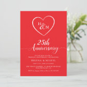 Wedding Anniversary Modern Heart Monogram Script 招待状 (スタンド正面)