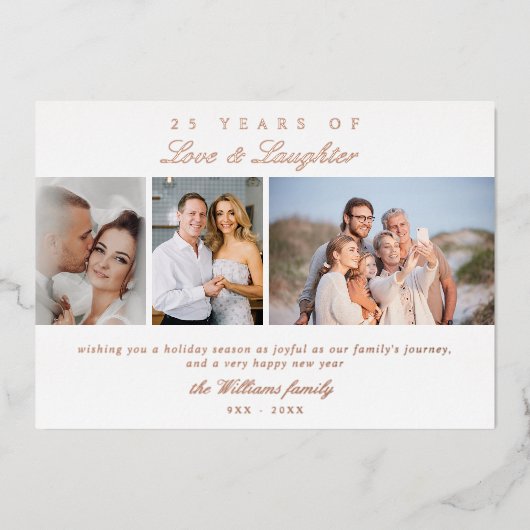 Wedding Anniversary Photo Story Elegant Monogram 箔シーズンカード (正面)