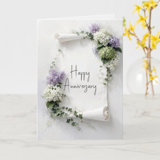 Wedding Anniversary Scroll Lilacs and Hydrangeas  カード (黄色い花)