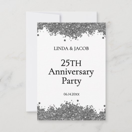 Wedding Anniversary Silver Faux Glitter サンキューカード (裏面)