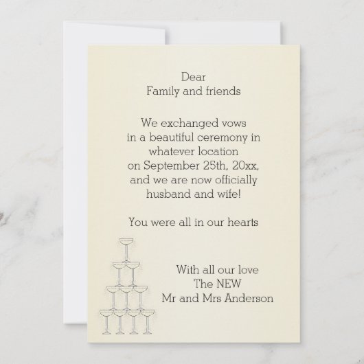 Wedding Announcement Card Champagne Glasses 招待状 (裏面)