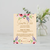 Wedding announcement, Floral invitation 箔招待状ポストカード (立ち正面)