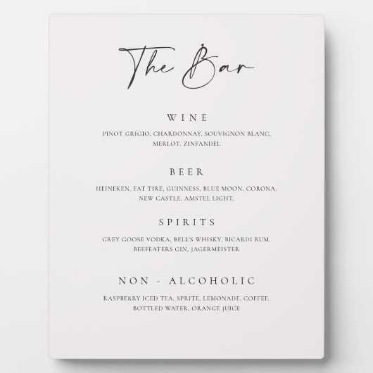 Wedding Bar Drink Menu Reception Sign Plaque C100 フォトプラーク (正面)