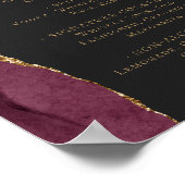 Wedding Bar Menu Burgundy Gold Agate Dark ポスター (角)