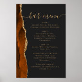 Wedding Bar Menu Burnt Orange Gold Agate Dark ポスター (正面)