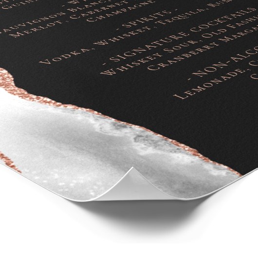 Wedding Bar Menu Gray Rose Gold Agate Dark ポスター (角)