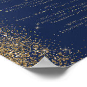 Wedding Bar Menu Navy Blue Gold Glitter ポスター (角)