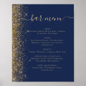 Wedding Bar Menu Navy Blue Gold Glitter ポスター (正面)