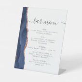 Wedding Bar Menu Navy Blue Rose Gold Agate 台座サイン (正面)