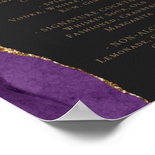 Wedding Bar Menu Purple Gold Agate Dark ポスター (角)