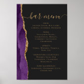 Wedding Bar Menu Purple Gold Agate Dark ポスター (正面)
