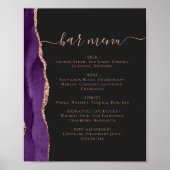 Wedding Bar Menu Purple Rose Gold Agate Dark ポスター (正面)
