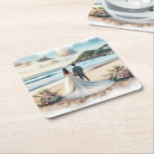 Wedding Beach Couple スクエアペーパーコースター (アングル)