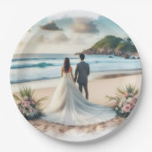 Wedding Beach Couple ペーパープレート (正面)