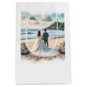 Wedding Beach Couple ミディアムペーパーバッグ (正面)