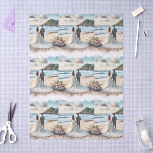 Wedding Beach Couple 薄葉紙 (クラフト)