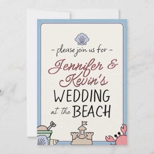 Wedding Beach Party Invite Cute Sandcastle Crab 招待状 (正面)