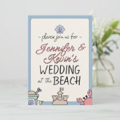 Wedding Beach Party Invite Cute Sandcastle Crab 招待状 (スタンド正面)