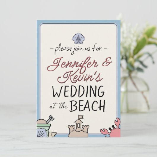 Wedding Beach Party Invite Cute Sandcastle Crab  招待状 (スタンド正面)