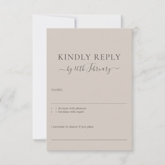 Wedding Beige Signature Soft Kindly Reply 出欠カード (正面)