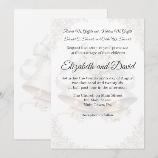 Wedding Bell Background Wedding Invitation 招待状 (正面/裏面)