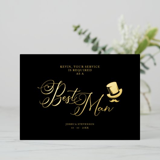 Wedding Best Man Funny Minimalist Proposal Card 箔招待状 (立ち正面)