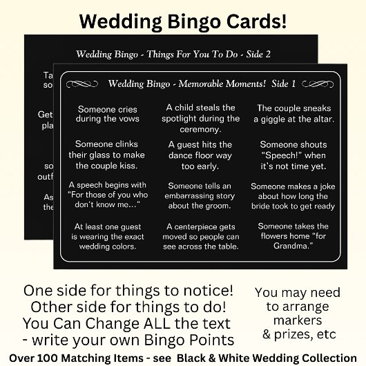 Wedding BINGO!  Game for Guests Black White  カード