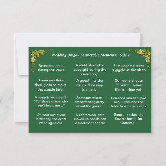 Wedding BINGO!  Game for Guests Emerald Green カード (正面)