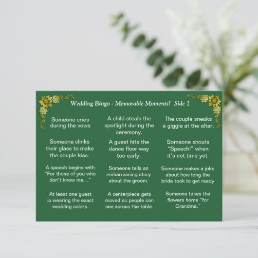 Wedding BINGO!  Game for Guests Emerald Green カード (スタンド正面)