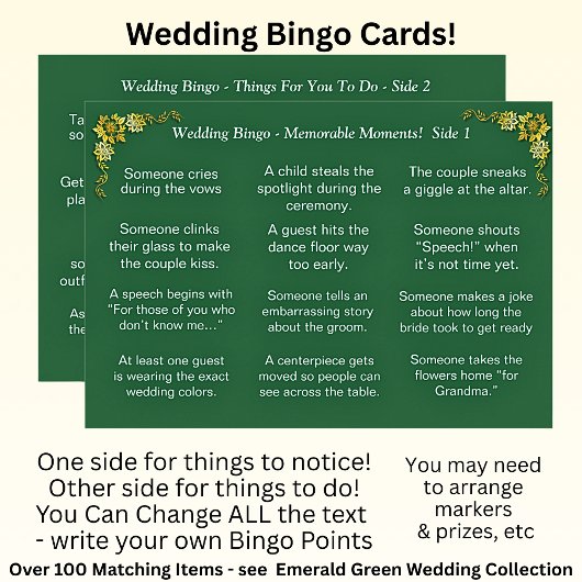 Wedding BINGO!  Game for Guests Emerald Green カード