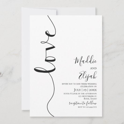 Wedding, Black & White Simple, Typography, Script, 招待状 (正面)