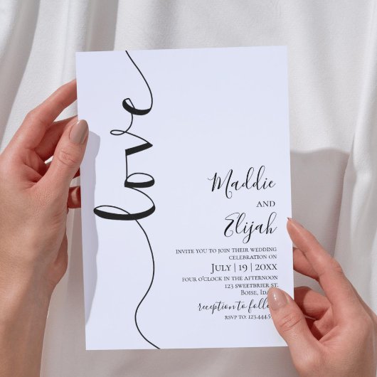 Wedding, Black & White Simple, Typography, Script, 招待状