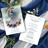 Wedding Blue & Orange Flowers Romantic Garland 招待状