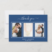 Wedding blue white photo script thank you card サンキューカード (正面)