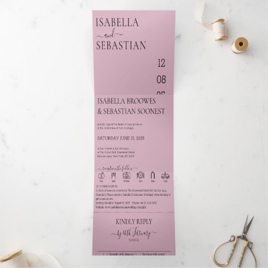 Wedding Blush Pink All in one set 三つ折り招待状 (内部)